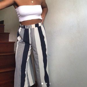 Flowy Cream & Blue Pants